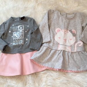 2 Gray Sweatshirt Tunics with lots of detailing!